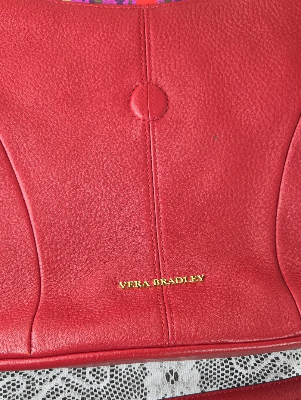 Vera Bradley Alexa Red Pebbled Leather Crossbody Shoulder Bag Adjustable Strap